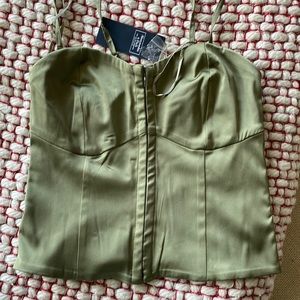 Olive Green Corset Crop Top